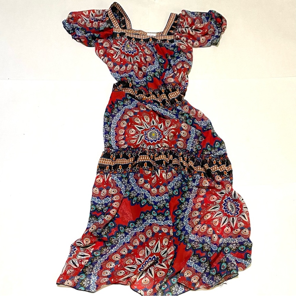 Beige by ECI Red and Blue Puff Sleeve Sundress